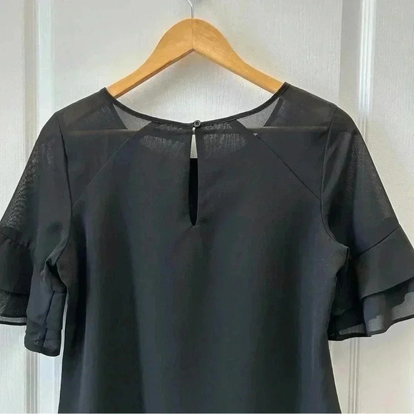 Ricki’s Blouse Short Sleeve Sheer Flowy Ruffle Sleeves Black Size Small - Picture 8 of 14